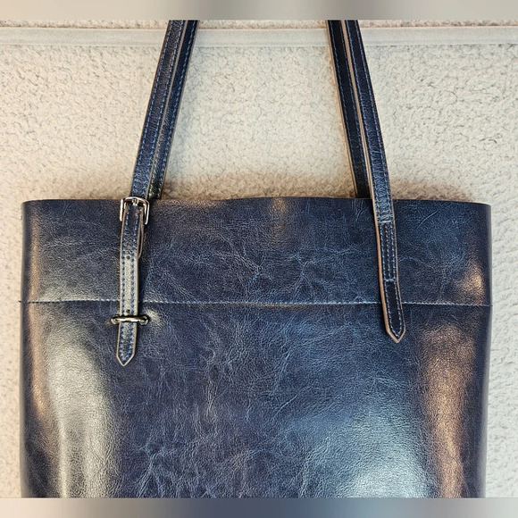 Kattee Womens Beautiful Blue Leather Large Shoulder Bag 14x15.5x5 Classic - Picture 7 of 14